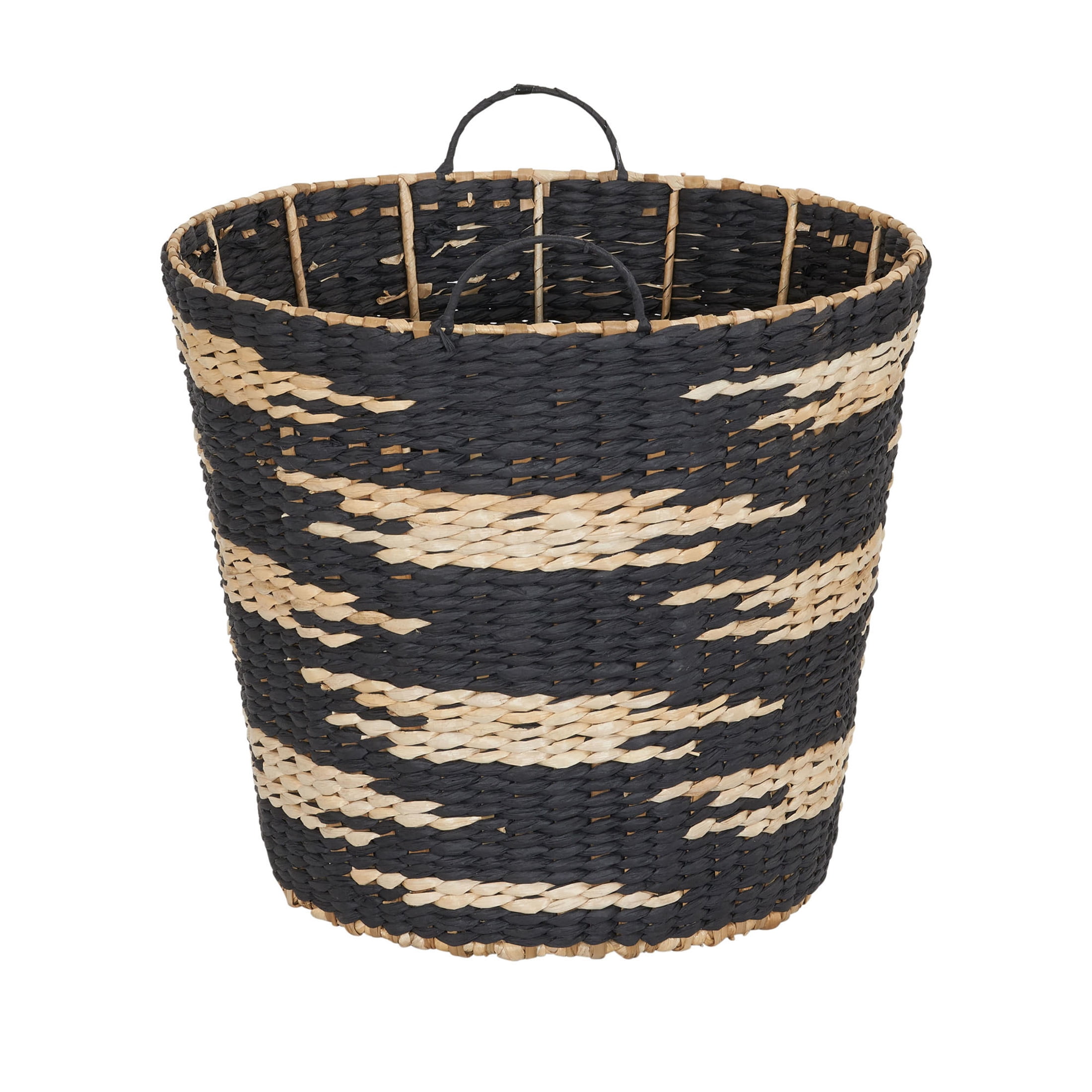 Household Essentials Tapered Woven Basket, Large Decorative Basket with Handles, Black and White Pattern
