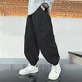 thumbnail image 2 of WEIGFI Child Boys Cargo Pants For Autumn Winter Fashion Loose Fit Casual Joggers With Multiple Pockets Twill Trousers For Teen Kids Youth School Outdoor Daily Wear Stylish Solid Color Slacks, 2 of 7