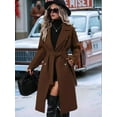 thumbnail image 3 of Women'S Wool Pea Coat Double Breasted Fleece Trench Coat Mid Long Winter Wool Blend Overcoat Dressy Outfit Dark Brown XL, 3 of 7