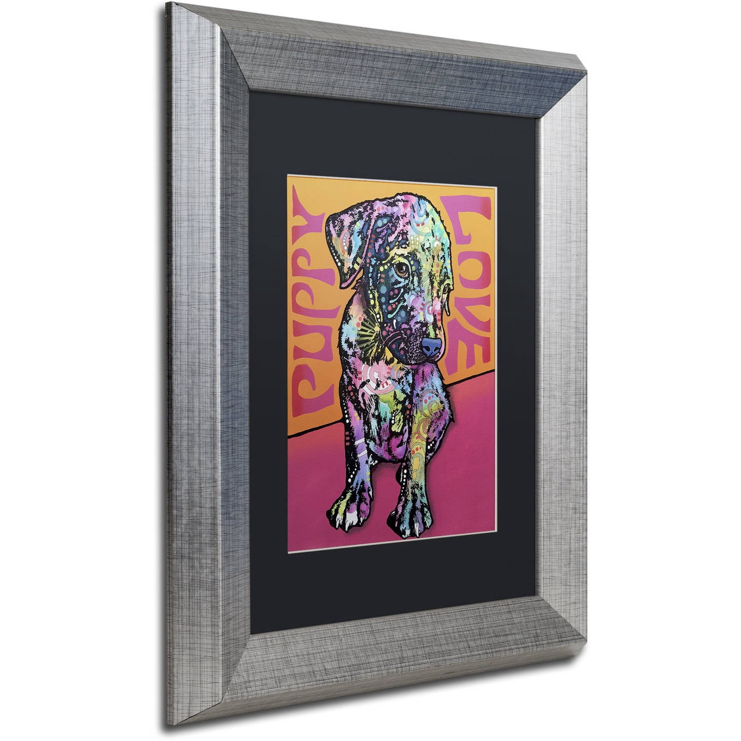 Trademark Fine Art 'Puppy Love' Canvas Art by Dean Russo, Black Matte, Silver Frame