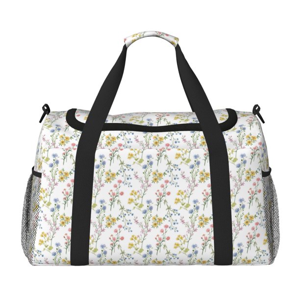Fotbe Floral Bolsa de Viaje con Estampado, Bolsa de Fin de Semana para Mujer con Compartimento para Zapatos, Bolsa de Gimnasio con Bolsillo Húmedo