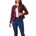 thumbnail image 5 of INSPIRE CHIC Women's Denim Jackets Button Down Peplum Hem Long Sleeves Cropped Jean Jackets Burgundy M, 5 of 7