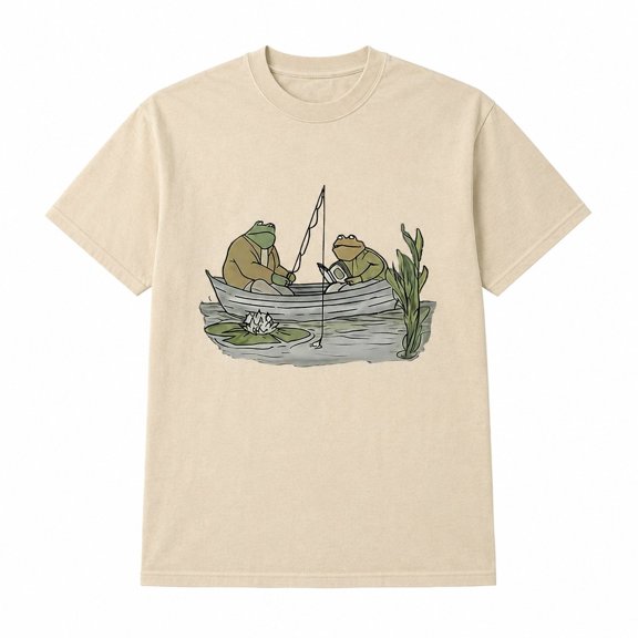 Retro Frog Graphic T-Shirt, Reading and Fishing Nature Tee, Unisex Classic Fit