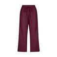 thumbnail image 5 of vigerkar Capri Pants for Women Casual 2025 Summer Drawstring Elastic High Waist Linen Pants Wide Leg Plus Size Capris Brick Red, S, 5 of 5