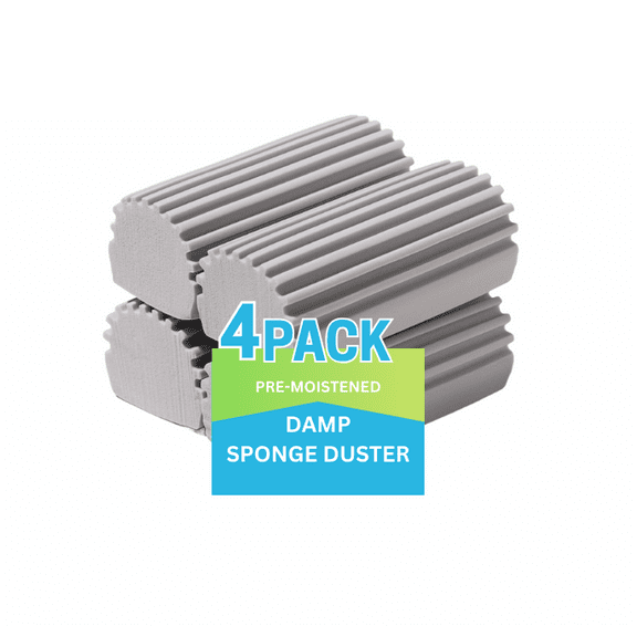 4-Pack Damp Clean Duster Sponge, Grey, Magic Reusable Sponge for Housekeeping, Zero Scratches, Suitable for Faucets, Window Blinds, Vents, Baseboards, and More (Pre-moistened)