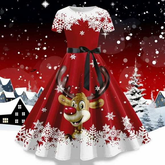 Women'S Holiday Casual Printed Short Sleeved Dress Women'S Casual Dress