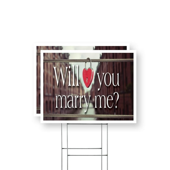 Will You Marry Me Yard Sign 2 Pack of 12 Inch x 16 Inch Single Sided Weatherproof Heavy-Duty Plastic with Stake | Romantic Messaging, Bold Display, Durable Design | Made in USA