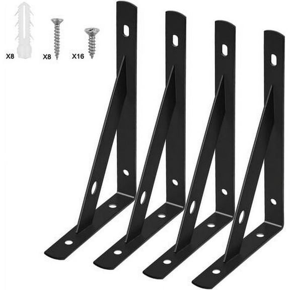 Gealach 4-Piece Heavy-Duty Shelf Brackets, 6 x 4 Inches, Black Metal, 90 Degree Triangle, Wall-Mounted,