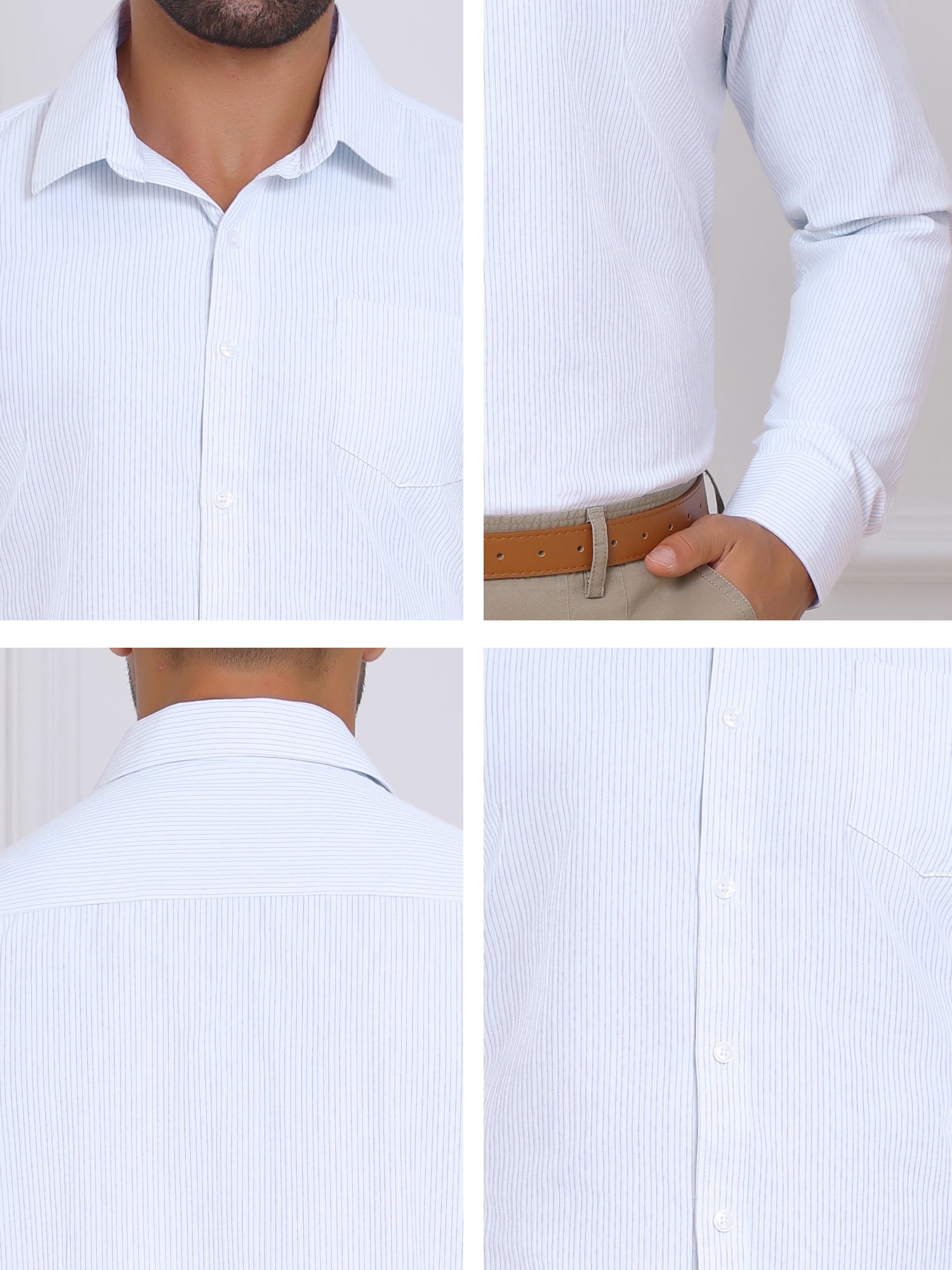 DARING DIVA Men's Long Sleeve Business Button Down Striped Dress Shirts S White