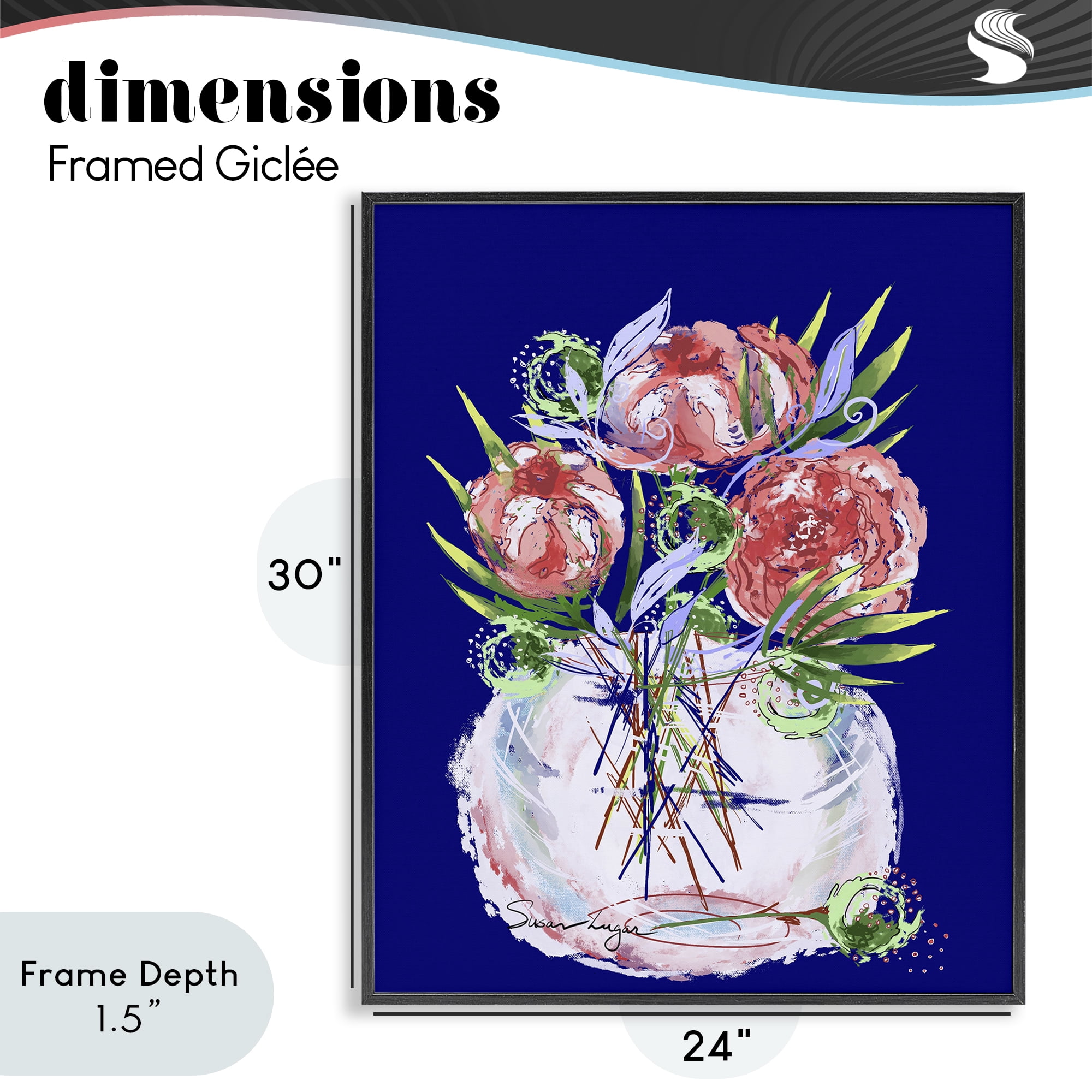 Stupell Industries Florals In Milk Glass Black Framed Giclee Art, design by Susan Lugar