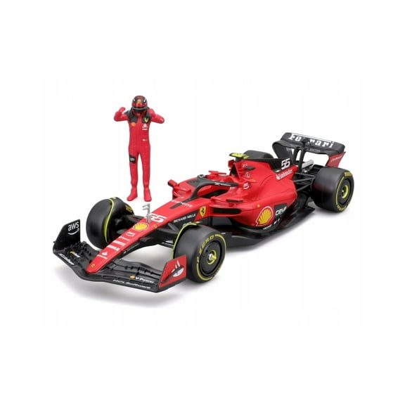Ferrari SF-23 w/Driver Figure, #55 Carlos Sainz - Bburago 18-26809/55 - 1/24 Scale Diecast Model Car