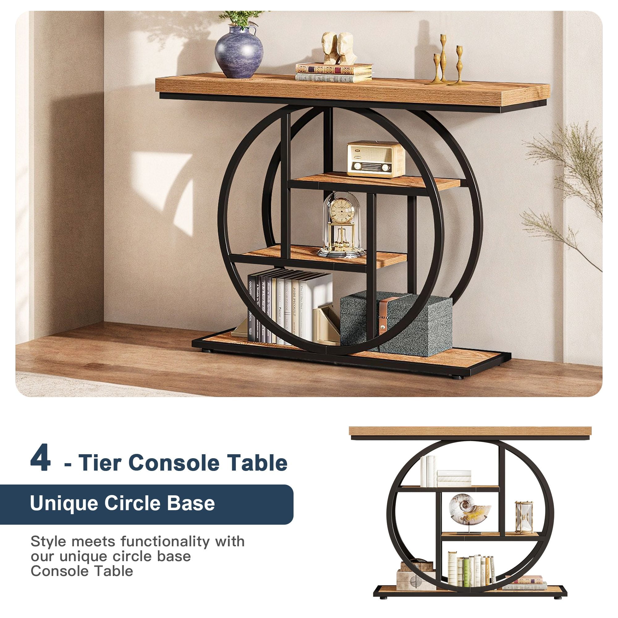 Demi Bonn 41"dustrial Console Table for Entryway, Farmhouse Sofa Tables Behind Couch, Rustic Wood and Metal Foyer Table with 3-Tier Shelves for Hallway Living Room, Brown