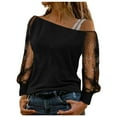 thumbnail image 2 of (2-Pack) Rinsvye Women Lightweight Top Jr Fall Long Sleeve Top Rhinestine Long Sleeve Tops for Women Net Yarn Sequin off Shoulder Top Casual Wear Strap Shirt Blouse for Party, 2 of 5