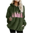 thumbnail image 3 of yoeyez Christmas Hoodie Sweatshirts for Women Xmas Fuzzy Fleece Sweatshirt Faux Shearling Warm Sherpa Pullover Tops with Hood Army Green,S, 3 of 5