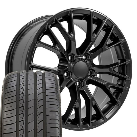 OE Wheels CV22 18 Inch Rims and Tires Fit Corvette C7 Z06 Style 5x120.65 18x8.5 Satin Black - Hollander 5734 - iMove Gen 2 AS 245/40-18 (Set of 4)