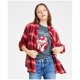 thumbnail image 1 of Lucky Brand Womens Cloud Plaid Boyfriend Button Up Shirt, mediumred, S, 1 of 1