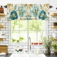 thumbnail image 3 of Abstract Valances for Windows Green Peony Pattern Petals Leaves Gold Lines Retro Rod Pocket Curtain Valance Window Treatment Short Curtains for Kitchen Living Room, 60"x18", 3 of 5