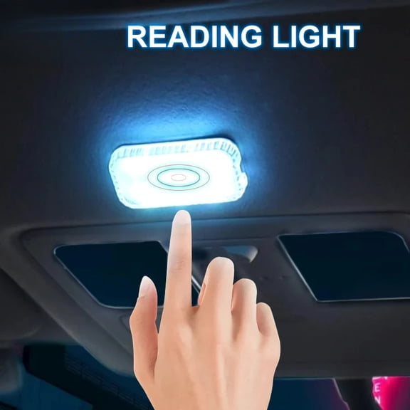 Mini USB Rechargeable Car Interior LED Touch Light, Wireless Stick-On Roof Reading Lamp for Car Door Trunk Console Lighting (Ice Blue)