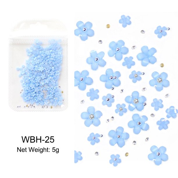 5g flor acrílica blanca para decoración de uñas, diamantes de imitación de tamaño mixto, gema dorada y plateada, accesorios para herramientas de manicura, diseño de uñas DIY Tan Jianjun unisex