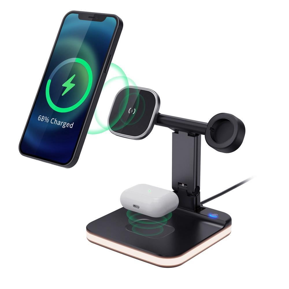 Qi Wireless Charger Dock Stand With intelligent night light For iPhone For Apple Watch Airpods For Samsung Galaxy S24 S23 S22 S22Plus S21 Ultra S20 note20 and ALL Qi-Standard Smartphones