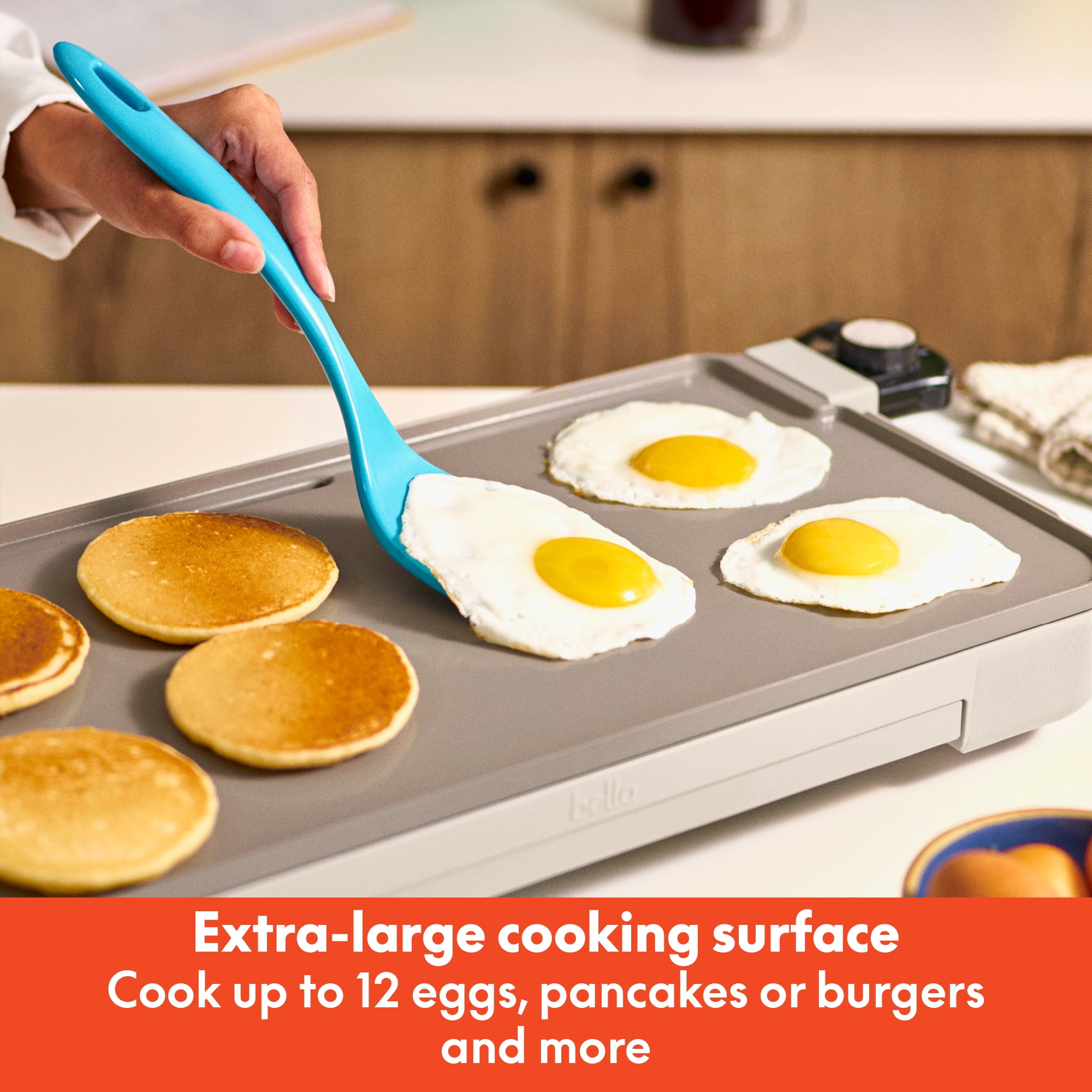 bella 10" x 20" Electric Griddle with Warming Tray, EverGood™ Ceramic Nonstick Coating & Removable Temperature Probe, Oatmilk