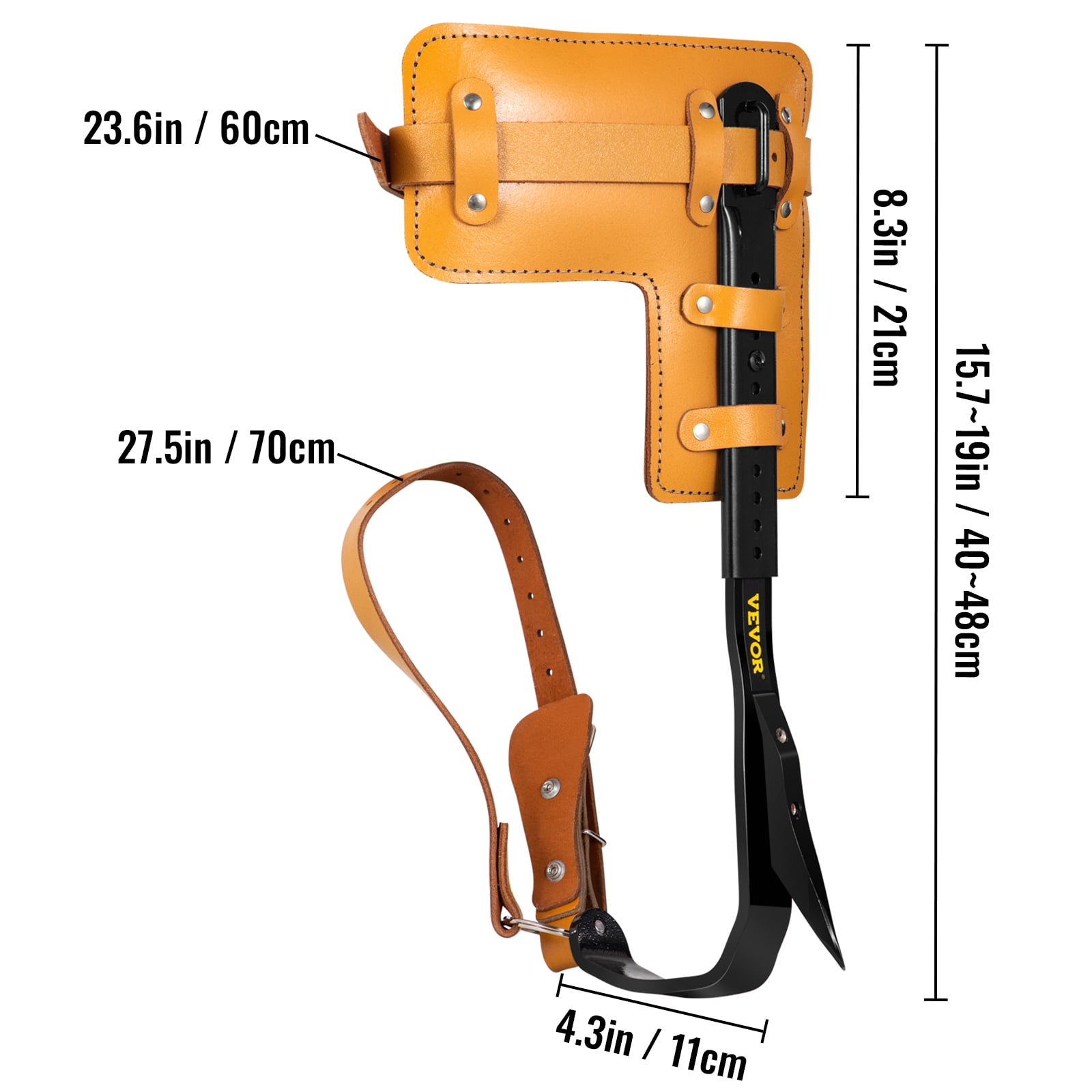 VEVOR Tree Climbing Spikes, 1 Pair Alloy Steel Pole Climbing Spurs, w/ Adjustable Height and Cow Leather Straps, Arborist Equipment for Climbers,  Logging, Hunting Observation, Fruit Picking 