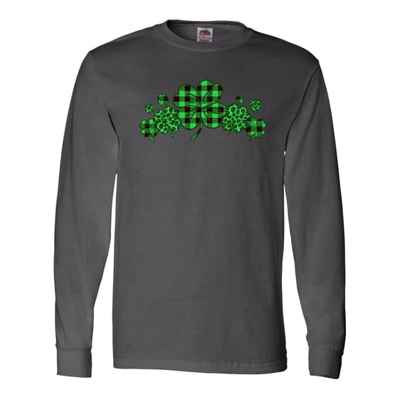 Inktastic St. Patrick's Day Clovers in Plaid Long Sleeve T-Shirt