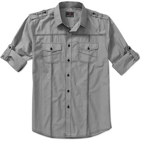 Big Men's Long Sleeve Chambray Roll Up Sleeve Woven