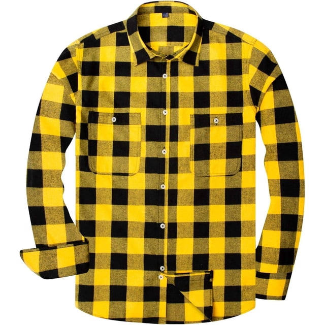 Alimens & Gentle Camisas casuales de franela a cuadros de manga larga con botones y ajuste regular para hombre