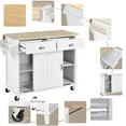 thumbnail image 4 of Kitchen Island Cart with Drop Leaf Rubber Wood, Rolling Kitchen Island with Storage & Sliding Barn Door, Kitchen Island on Wheels with 2 Drawers, Storage Cabinet, Spice Rack, Towel Rack (White), 4 of 9