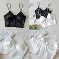 thumbnail image 3 of Lerpwige Women Silky Satin Spaghetti Strap Bralette Deep V-Neck Solid Color Camisole Crop Top Padded Bra Wrapped Chest Underwear, 3 of 20
