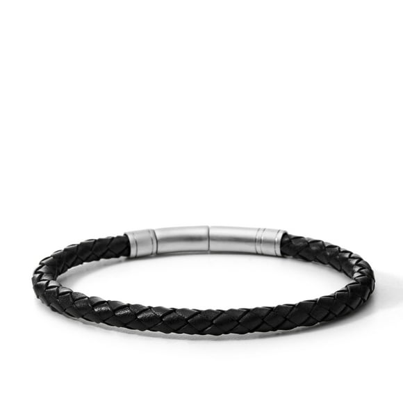 Fossil Men's Casual Stainless Steel and Genuine Leather Braided Bracelet