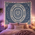 thumbnail image 2 of Blue and Cream Floral Mandala in Navy Blue, Serene Boho Bohemian Wall Art for Art Lovers, Bedroom Decor Housewarming Gift Tapestry Wall Hanging for Bedroom, Living Room and Dorm, 2 of 7