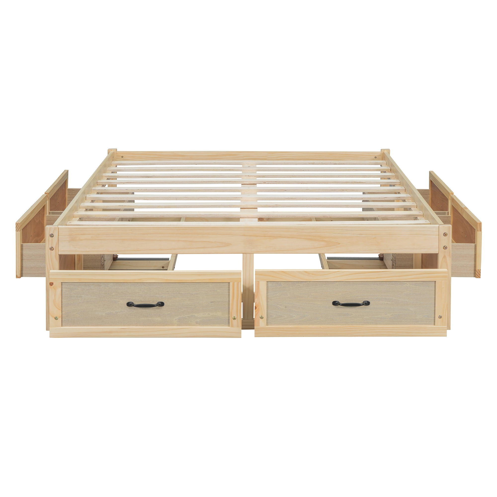 Euroco Wood Full Size Platform Bed with 6 Drawers for Kids Teens Adults, Antique Natural