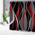 thumbnail image 2 of HVEST Black and Red Geometric Shower Curtain with Abstract Black Gray Line Design - Modern Minimalist Bathroom Decor, Waterproof Polyester Fabric, Includes 12 Hooks, 72x72 Inches, 2 of 7