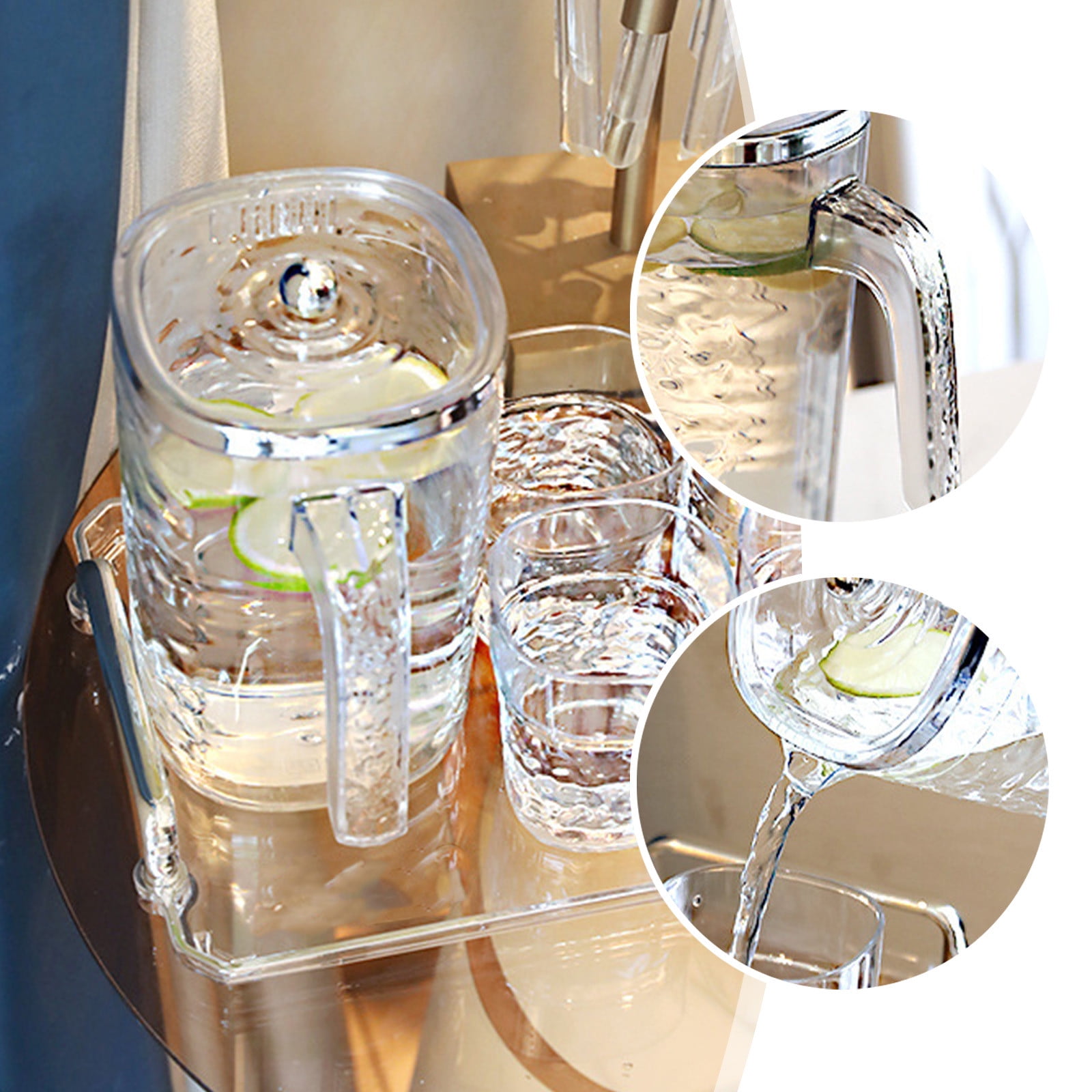 Lot De 2 Pichets En Acrylique 1 Litre Sans BPA - Transparents, Incassables, Avec Couvercle, Pour Jus, Eau, Lait - 13
