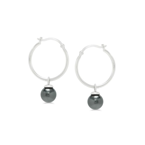 swarovski hoop earrings, 925 Sterling Silver Hoop Earrings With Black Color Swarovski Crystal Pearls