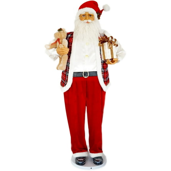 Fraser Hill Farm 58" Dancing Santa with Teddy Bear and Gift