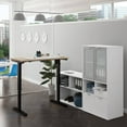 thumbnail image 3 of Bestar 160886-3817 i3 Plus Height Adjustable L-Desk with Frosted Glass Door Hutch, Northern Maple & White, 3 of 9