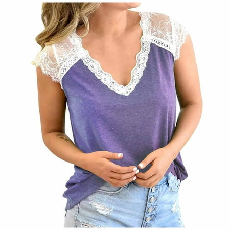 

HHei_K Women s Fashion Elegant V-neck Lace Printed Short Sleeve Casual Loose Cool Top corset tops for women