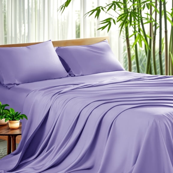 Sonoro Kate Luxury Cooling Bamboo Bed Sheet Set - Deep Pockets - 4 Piece, Full, Lavender