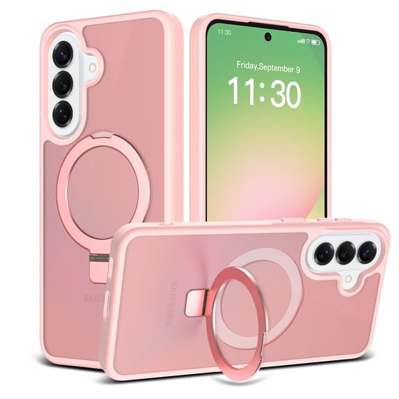 NJJEX for Samsung Galaxy A17/A26 5G Case, with Magnetic Invisible Stand [Military Drop Protection] [Compatible with MagSafe] Shockproof Translucent Anti-Slip, Pink