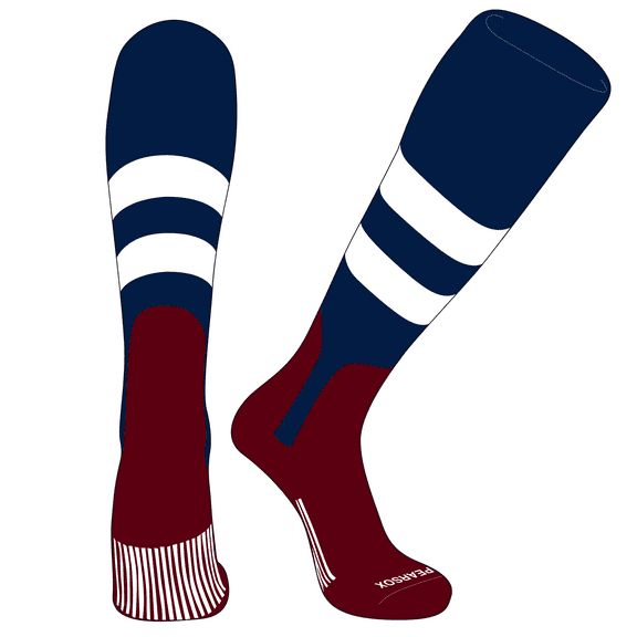 PEAR SOX OTC Baseball Softball Stirrup Socks (D, 7in) Navy, White, Navy, Cardinal (S)