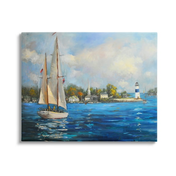 Stupell Industries Sailboats Ocean Landscape Transportation Painting Gallery Wrapped Canvas Print Wall Art, 20 x 16