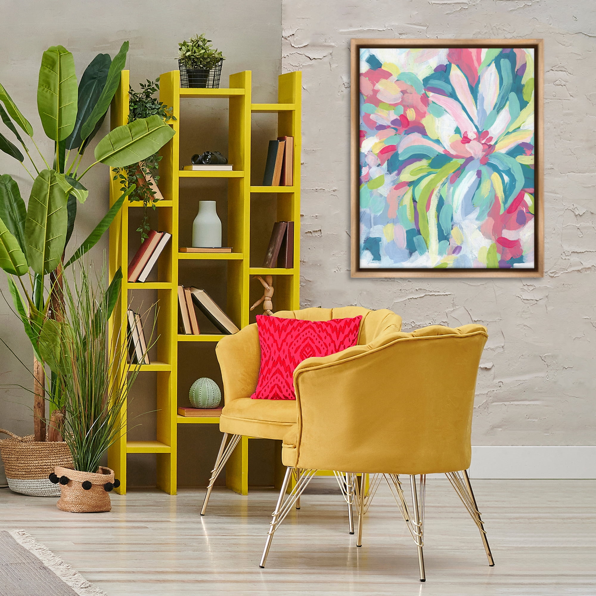 Stupell Industries Modern Bold Flower Strokes Abstract Painting Brown Floater Framed Canvas Art Print Wall Art, 25 x 31