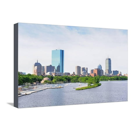 Boston Back Bay with Sailing Boat and Urban Building City Skyline in the Morning. Stretched Canvas Print Wall Art By Songquan