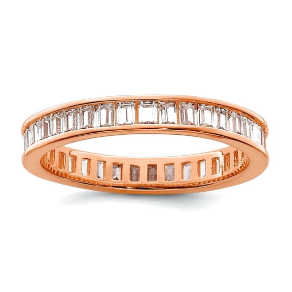 925 Sterling Silver Polished Rose-tone Channel Set Cubic Zirconia Band Size 7 3.2mm Wide Ring for Women and Men