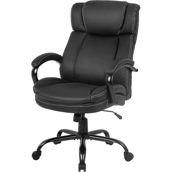 BestOffice Ergonomic Office Chair Big & Tall, High Back PU Leather Executive Chair with Lumbar Support, Black