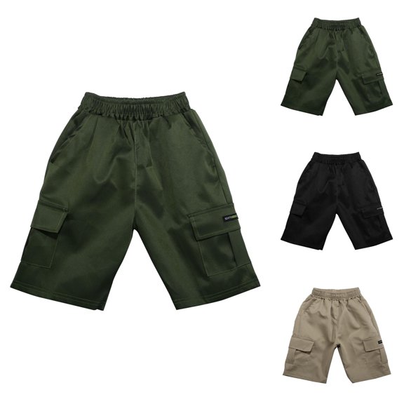 Boys Cargo Bermuda Shorts Loose Fit Multi Pocket Casual Summer Outdoor Knee Length Shorts for Boys Streetwear
