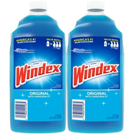 (2 Pack) Windex Glass Cleaner Refill, Original Blue, 2 (Best Way To Remove Scratches From Glass)